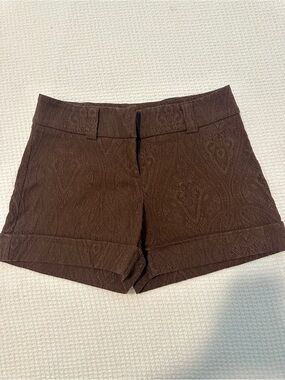 Cache Brown Paisley-Embossed High-Waist Shorts